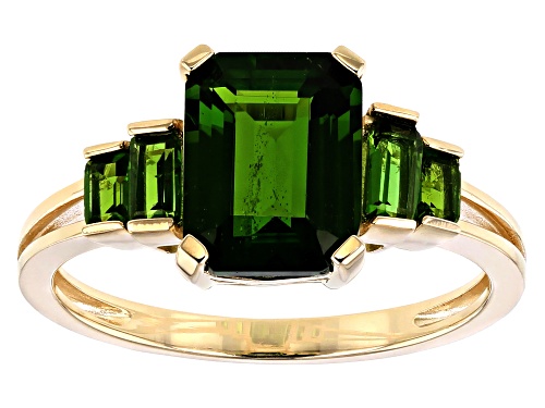 1.90ct Emerald Cut And 0.40ctw Baguette Chrome Diopside 10k Yellow Gold Ring - Size 5