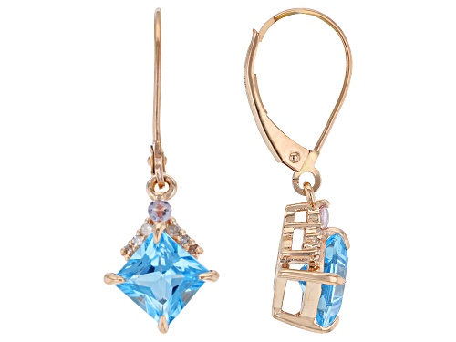 2.29ctw Swiss Blue Topaz with 0.09ctw Color Shift Garnet & 0.07ctw Diamond 10k Rose Gold Earrings