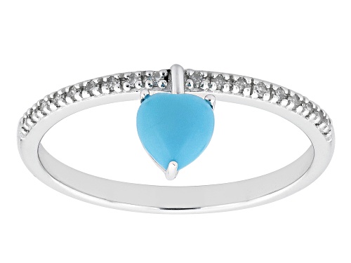 Photo of 5mm Sleeping Beauty Turquoise And 0.09ctw White Diamond Rhodium Over 10k White Gold Charm Ring - Size 7