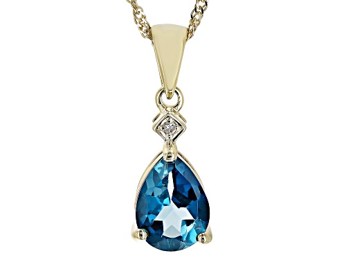 1.20ct London Blue Topaz And 0.01ctw White Diamond 10k Yellow Gold Pendant With Chain