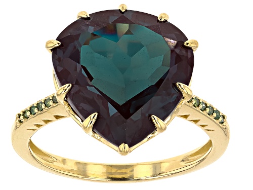9.35ct Lab Created Alexandrite And 0.05ctw Green Diamond 10k Yellow Gold Ring - Size 10
