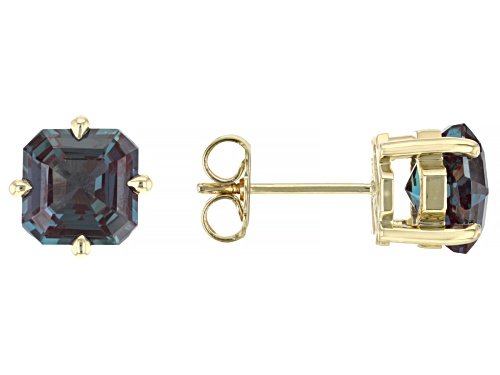 4.29ctw Asscher Cut Lab Created Alexandrite 10k Yellow Gold Stud Earrings
