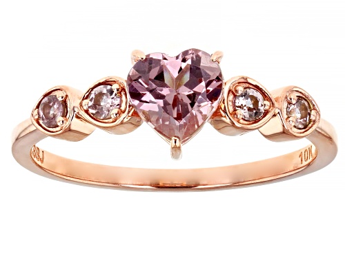 0.92ctw Pink Color Shift Garnet 10k Rose Gold Heart Ring - Size 6