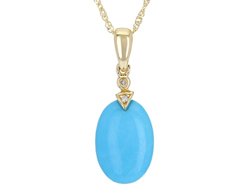 13x9mm Oval Sleeping Beauty Turquoise And 0.02ctw White Diamond 14k Yellow Gold Pendant With Chain