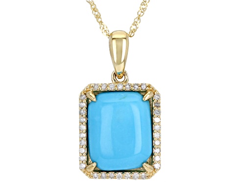 11x9mm Sleeping Beauty Turquoise And 0.12ctw White Diamond 14k Yellow Gold Pendant With Chain