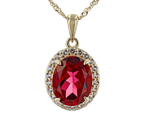 2.75ct Peony Color Topaz And 0.19ctw White Topaz 10k Yellow Gold Pendant with Chain