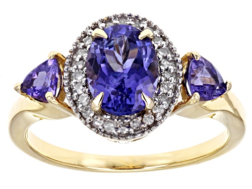 1.43ctw Tanzanite And 0.11ctw And White Diamond 14k Yellow Gold Ring - Size 7