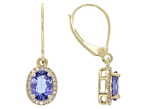 Photo of 1.25ctw Tanzanite And 0.14ctw White Diamond 14k Yellow Gold Earrings