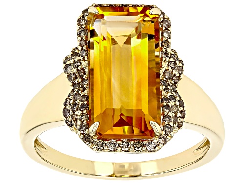 Photo of 4.00ctw Golden Citrine and 0.30ctw Champagne Diamond 10k Yellow Gold Ring - Size 6