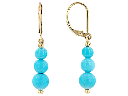 7mm Round Sleeping Beauty Turquoise 10k Yellow Gold Earrings