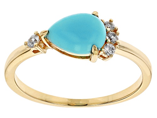 8X6mm Sleeping Beauty Turquoise with 0.11ctw White Zircon 10k Yellow Gold Ring - Size 8