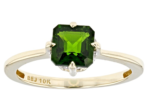 1.00ct Asscher Cut Chrome Diopside with 0.03ctw White Diamonds 10k Yellow Gold Ring - Size 9