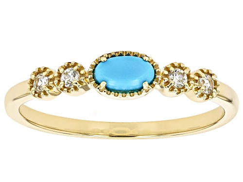 5x3mm Sleeping Beauty Turquoise With 0.12ctw White Zircon 10k Yellow Gold Ring - Size 8