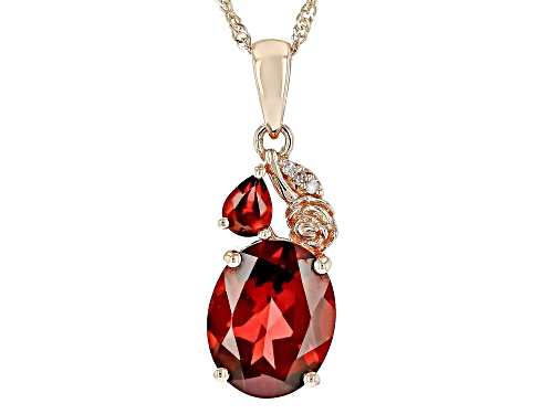 2.59ctw Red Garnet With 0.01ctw White Diamond 10K Rose Gold Pendant With Chain