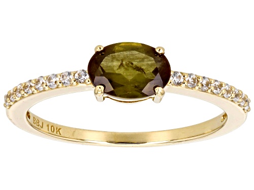 0.60ct Green And Orange Andalusite With 0.12ctw White Zircon 10K Yellow Gold Ring - Size 9