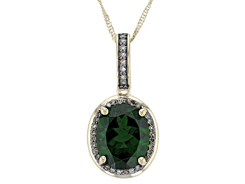 Photo of 3.32ct Chrome Diopside With 0.14ctw Champagne Diamond 10k Yellow Gold Pendant with Chain