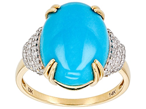 16x12mm Sleeping Beauty Turquoise With 0.20ctw White Diamond 14k Yellow Gold Ring - Size 6