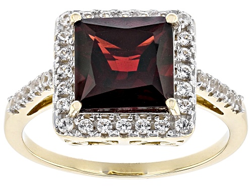 3.10ct Red Garnet With 0.17ctw White Zircon 10k Yellow Gold Ring - Size 7
