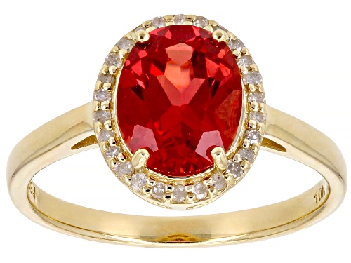 2.25ct Lab Created Padparadscha Sapphire With 0.11ctw White Diamond 10k Yellow Gold Ring - Size 6