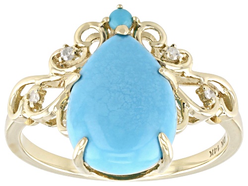 12x9mm, 2mm Blue Sleeping Beauty Turquoise With 0.03ctw White Diamond Accent 14k Yellow Gold Ring - Size 7
