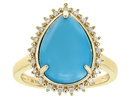 14x10mm Sleeping Beauty Turquoise With 0.09ctw White Diamond 10k Yellow Gold Ring - Size 9