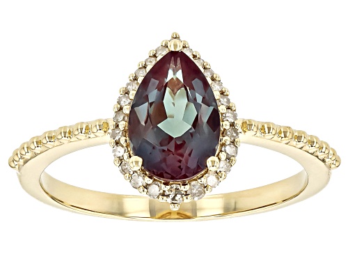 1.45ct Lab Created Alexandrite With 0.14ctw White Diamond 10k Yellow Gold Ring - Size 7