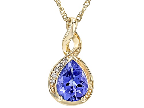 0.95ct Tanzanite With 0.02ctw White Diamond 10k Yellow Gold Pendant With Chain