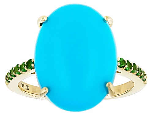 16x12mm Sleeping Beauty Turquoise With 0.20ctw Tsavorite 10k Yellow Gold Ring - Size 7