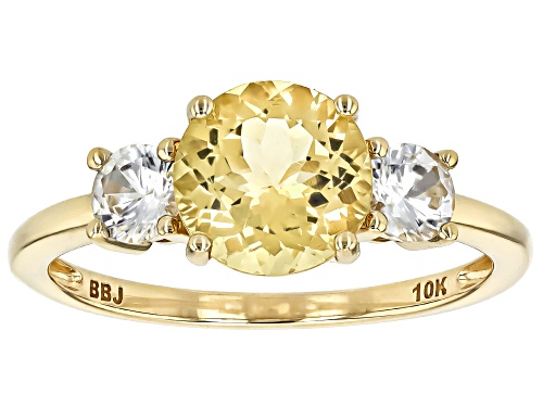 1.90ct Yellow Beryl With 0.78ctw White Zircon 10k Yellow Gold Ring - Size 8