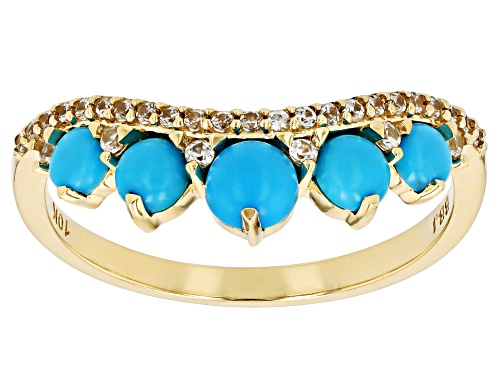 4mm, 3.5mm, 3mm Sleeping Beauty Turquoise With 0.19ctw White Zircon 10k Yellow Gold Ring - Size 6