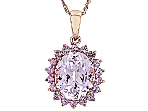 5.30ct Kunzite With 0.66ctw Pink Sapphire 10k Rose Gold Pendant With Chain