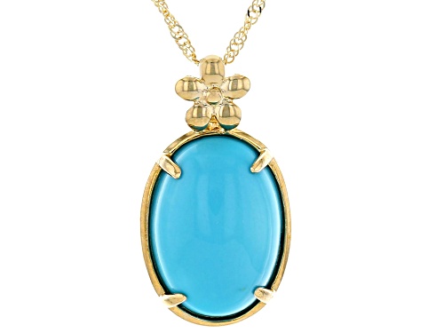 14x10mm Sleeping Beauty Turquoise 10k Yellow Gold Pendant With Chain