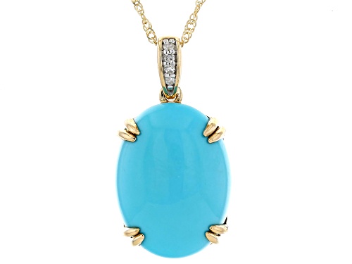 16x12mm Sleeping Beauty Turquoise With 0.02ctw White Diamond 10k Yellow Gold Pendant With Chain