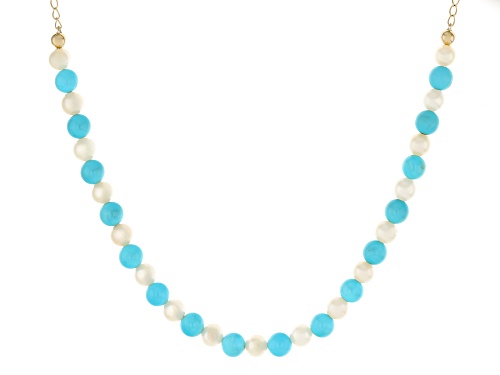 6mm Sleeping Beauty Turquoise With 6mm Cultured Freshwater Pearl 10k Yellow Gold Necklace