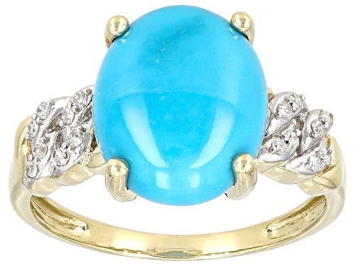 12x10mm Sleeping Beauty Turquoise With 0.07ctw White Diamond 10k Yellow Gold Ring - Size 11