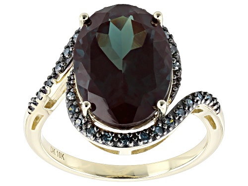 5.53ct Lab Created Alexandrite With 0.11ctw Blue Diamond 10k Yellow Gold Ring - Size 8