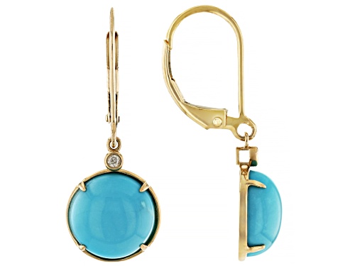 10mm Sleeping Beauty Turquoise With 0.03ctw Diamond 14k Yellow Gold Earrings