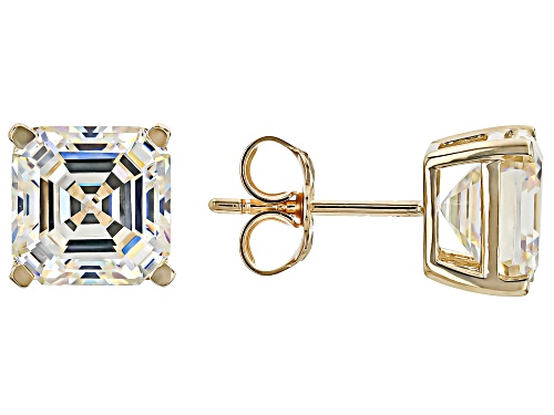 6.80ctw Asscher Cut Strontium Titanate 10k Yellow Gold Earrings