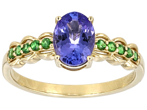 1.06ct Tanzanite With 0.17ctw Tsavorite 10k Yellow Gold Ring - Size 6