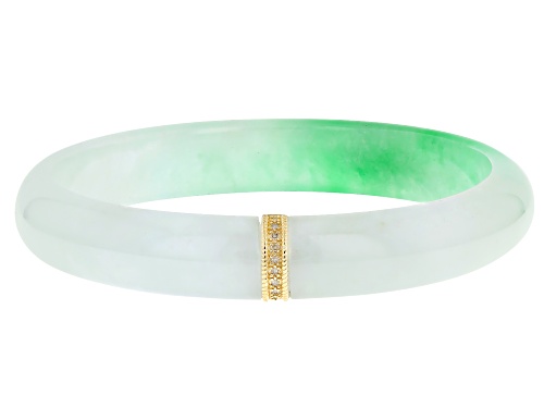 Freeform Jadeite With 0.09ctw White Diamond 10k Yellow Gold Bangle Bracelet - Size 8