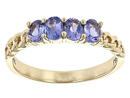 0.58ctw Tanzanite With 0.01ctw White Diamond 10k Yellow Gold Ring - Size 4