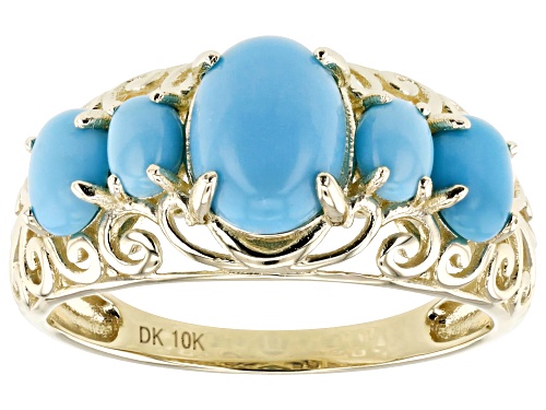 4x3mm, 5x4mm, 8x6mm Sleeping Beauty Turquoise 10k Yellow Gold Ring - Size 7