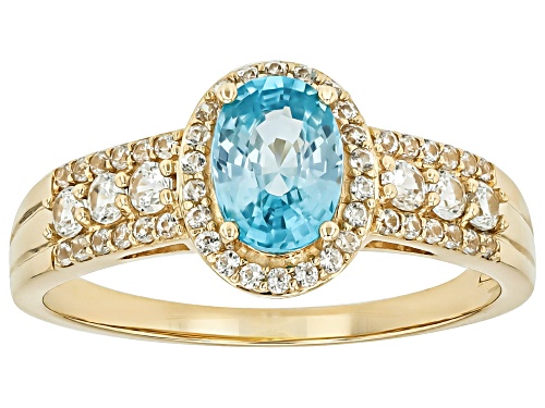 1.10ct Blue Zircon With 0.54ctw White Zircon 10k Yellow Gold Ring - Size 6