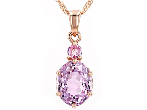 2.25ct Kunzite With 0.11ct Pink Sapphire 10k Rose Gold Pendant With Chain