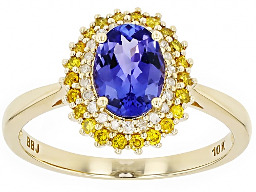 1.11ct Tanzanite With 0.21ctw Yellow Diamond And 0.11ctw White Diamond 10k Yellow Gold Ring - Size 12