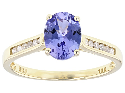 1.12ct Tanzanite With 0.12ctw White Diamond 10k Yellow Gold Ring - Size 9