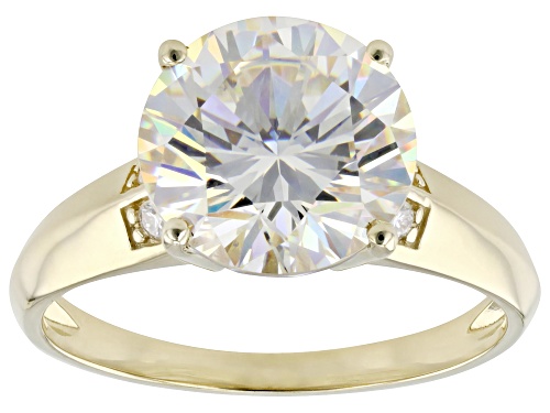 4.74ct Round Strontium Titanate With 0.05ctw Round White Moissanite 10k Yellow Gold Ring - Size 8