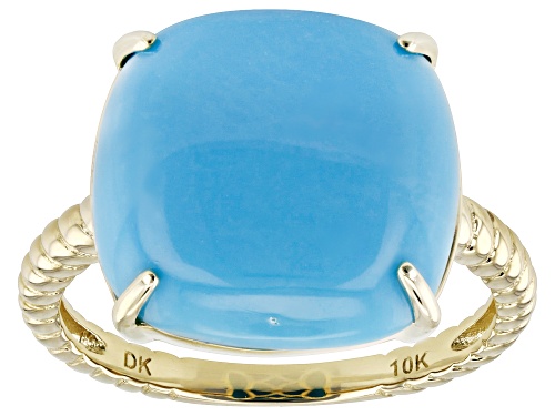 14mm Sleeping Beauty Turquoise 10k Yellow Gold Ring - Size 5