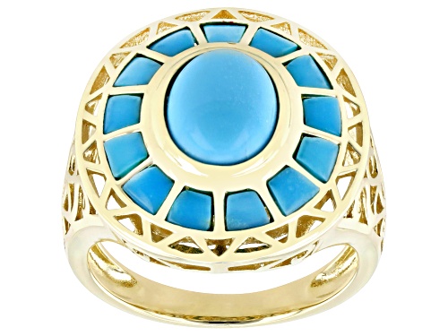9x7mm & 3x2mm Sleeping Beauty Turquoise 10k Yellow Gold Ring - Size 8.5