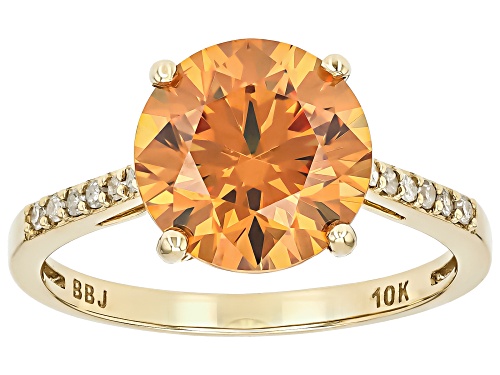 4.67ct Cognac Strontium Titanate With 0.09ctw White Diamond 10k Yellow Gold Ring - Size 6